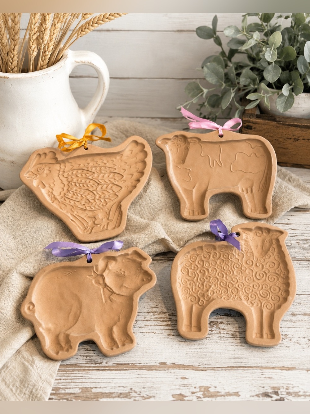 Vintage Brown Bag Cookie Art Farm Animal Wall Decor Set of 4 1980s
